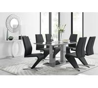 Furnitureboxuk Imperia 6 Grey Dining Table And 6 Willow Chairs In Black Black One Size