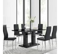 Furniturebox Imperia Rectangular Black High Gloss 6 Seater Dining Table And Chairs, Rectangular Dining Table And Chairs Set