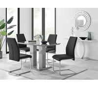 Imperia Modern Grey High Gloss Dining Table 4 Lorenzo Chrome Chairs Set - Black