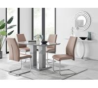 Imperia Modern Grey High Gloss Dining Table 4 Lorenzo Chrome Chairs Set - Cappuccino