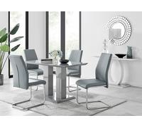 Imperia Modern Grey High Gloss Dining Table 4 Lorenzo Chrome Chairs Set - Grey