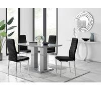 FurnitureboxUK Imperia Grey High Gloss 4 Seater Dining Table with Structural 2 Plinth Column Legs 4 Soft Velvet Silver Leg Milan Chairs in Black FurnitureboxUK Black