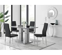 Imperia 4 Modern Grey High Gloss Dining Table And 4 Modern Milan Chairs Set - Black
