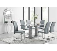 Imperia Grey Modern High Gloss Dining Table And 6 Lorenzo Dining Chairs Set - Grey