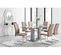 Imperia Grey Modern High Gloss Dining Table And 6 Lorenzo Dining Chairs Set - Cappuccino