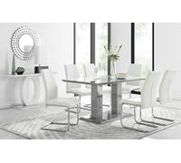 Imperia Grey Modern High Gloss Dining Table And 6 Lorenzo Dining Chairs Set - White