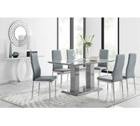 Imperia Grey Modern High Gloss Dining Table And 6 Milan Dining Chairs Set - Grey