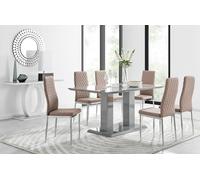 FurnitureboxUK Imperia Grey Modern High Gloss Dining Table & 6 Milan Dining Chairs Set in Beige FurnitureboxUK Beige