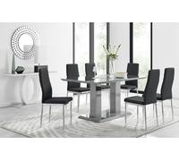 Imperia Grey Modern High Gloss Dining Table And 6 Milan Dining Chairs Set - Black