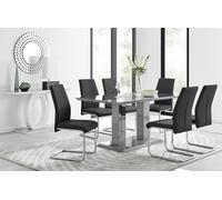Imperia Grey Modern High Gloss Dining Table And 6 Lorenzo Dining Chairs Set - Black