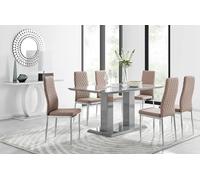 Furnitureboxuk Imperia Grey Modern High Gloss Dining Table And 6 Milan Dining Chairs Set In Beige Beige One Size