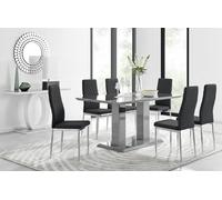 Imperia Grey Modern High Gloss Dining Table And 6 Milan Dining Chairs Set - Black