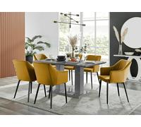 Furnitureboxuk Imperia High Gloss Grey Dining Table & 6 Calla Black Leg Chairs In Mustard Mustard One Size