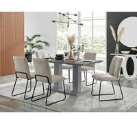Furniturebox Imperia Grey High Gloss 6 Seater Dining Table With Structural 2 Plinth Column Legs Taupe Fabric Halle Modern Chairs