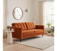 Furniturebox Jenna 3 Seater Burnt Orange Velvet Sofa With Solid Wood Frame