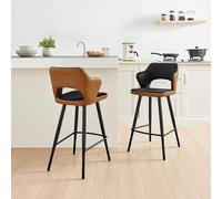 Furnitureboxuk Kai 2X Black Velvet Tan Faux Leather Black Leg Counter Stools Tan