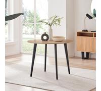 Furniturebox Koko Oak Wood Effect Round Dining Table Black Legs 100Cm