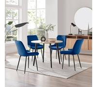 Furniturebox Uk Koko Oak Effect Round Dining Table & 4 Navy Pesaro Black Leg Chairs