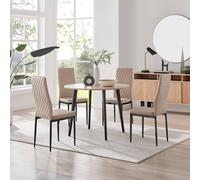 Furnitureboxuk Koko Oak Effect Round Table & 4 Cappuccino Milan Black Leg Chairs In Beige Beige