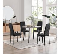 Furnitureboxuk Koko Walnut Effect Round Dining Table & 4 Black Milan Black Leg Chairs Black