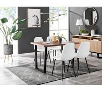 FurnitureboxUK Kylo Brown Wood Effect Dining Table With Black 'U' Legs & 4 Corona Faux Leather Chairs in White FurnitureboxUK White