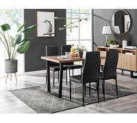 Kylo Brown Wood Effect Dining Table With Black 'U' Legs & 4 Milan Faux Leather Chairs FurnitureboxUK Black One Size