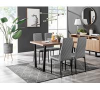 FurnitureboxUK Kylo Brown Wood Effect Dining Table With Black 'U' Legs & 4 Milan Faux Leather Chairs in Grey FurnitureboxUK Grey