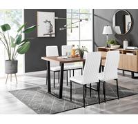 Kylo Brown Wood Effect Dining Table With Black 'U' Legs & 4 Milan Faux Leather Chairs FurnitureboxUK White One Size