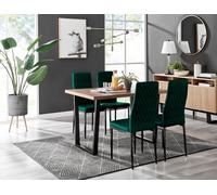FurnitureboxUK Kylo Brown Wood Effect Dining Table With Black 'U' Legs & 4 Milan Velvet Chairs in Green FurnitureboxUK Green