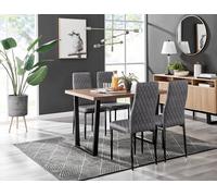 Furnitureboxuk Kylo Brown Wood Effect Dining Table With Black 'u' Legs & 4 Milan Velvet Chairs In Grey Grey One Size