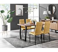 Furnitureboxuk Kylo Brown Wood Effect Dining Table With Black 'u' Legs & 4 Milan Velvet Chairs In Mustard Mustard One Size