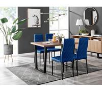Kylo Brown Wood Effect Dining Table With Black 'U' Legs & 4 Milan Velvet Chairs FurnitureboxUK Navy One Size