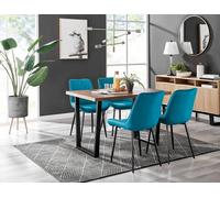 Furnitureboxuk Kylo Brown Wood Effect Dining Table With Black 'u' Legs & 4 Pesaro Velvet Chairs In Blue Blue One Size