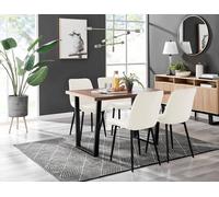Kylo Brown Wood Effect Dining Table 4 Pesaro Black Leg Chairs - Cream