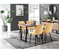 Kylo Brown Wood Effect Dining Table 4 Pesaro Black Leg Chairs - Mustard