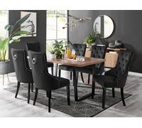 FurnitureboxUK Kylo Large Brown Wood Effect Dining Table & 6 Belgravia Black Leg Velvet Chairs FurnitureboxUK Black