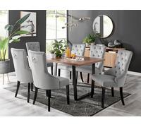 Kylo Large Brown Wood Effect Dining Table & 6 Belgravia Black Leg Velvet Chairs FurnitureboxUK Grey One Size
