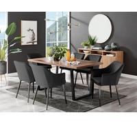 FurnitureboxUK Kylo Large Brown Wood Effect Dining Table & 6 Calla Black Leg Velvet Chairs FurnitureboxUK Black