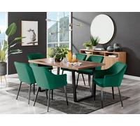 Furnitureboxuk Kylo Large Brown Wood Effect Dining Table & 6 Calla Black Leg Velvet Chairs In Green Green One Size