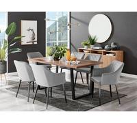 Furnitureboxuk Kylo Large Brown Wood Effect Dining Table & 6 Calla Black Leg Velvet Chairs In Grey Grey One Size