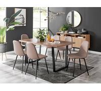 Kylo Large Brown Wood Effect Dining Table & 6 Corona Black Leg Feax Leather Chairs FurnitureboxUK Beige One Size