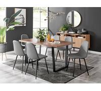 Kylo Large Brown Wood Effect Dining Table & 6 Corona Black Leg Feax Leather Chairs FurnitureboxUK Grey One Size