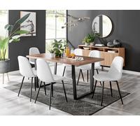 Kylo Large Brown Wood Effect Dining Table & 6 Corona Black Leg Feax Leather Chairs FurnitureboxUK White One Size