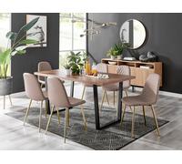 Kylo Large Brown Wood Effect Dining Table & 6 Corona Gold Leg Faux Leather Chairs FurnitureboxUK Beige One Size