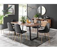Furniture Box Kylo Brown Wood Effect Dining Table and 6 Black Corona Gold Leg Chairs