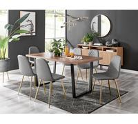 Furniture Box Kylo Brown Wood Effect Dining Table and 6 Grey Corona Gold Leg Chairs