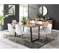 Kylo Large Brown Wood Effect Dining Table & 6 Corona Gold Leg Faux Leather Chairs FurnitureboxUK White One Size