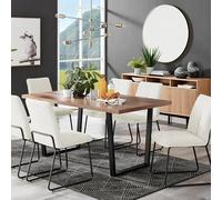 Furnitureboxuk Kylo Large Brown Wood Effect Dining Table & 6 Cream Halleyy Fabric Chairs Cream