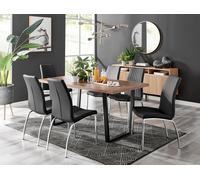 Kylo Large Brown Wood Effect Dining Table & 6 Isco Faux Leather Chairs FurnitureboxUK Black One Size