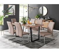 FurnitureboxUK Kylo Large Brown Wood Effect Dining Table & 6 Lorenzo Faux Leather Chairs in Beige FurnitureboxUK Beige